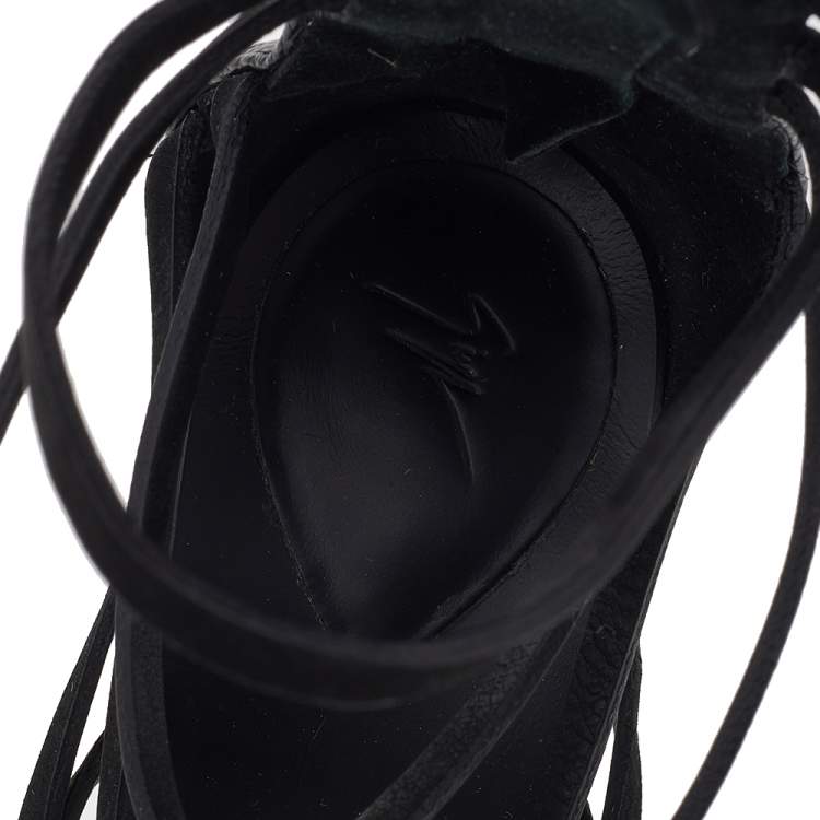Pre Owned Giuseppe Zanotti Black Nubuck And Lizard Embossed Leather Strappy “Mortisia” Sandals Size 40