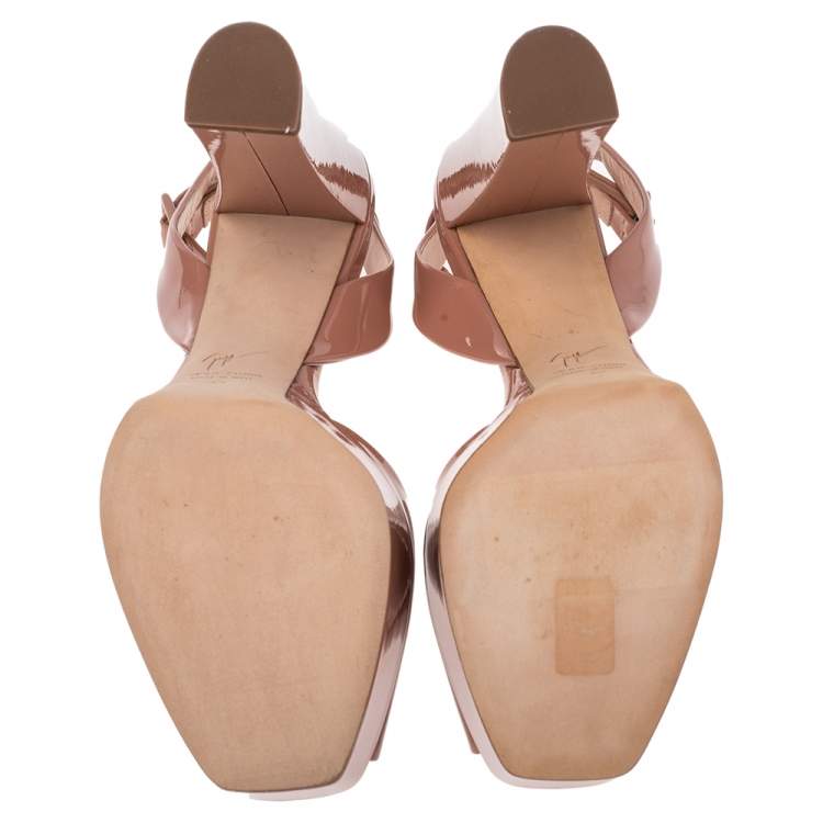 Pre Owned Giuseppe Zanotti Beige Patent  Leather Lavinia Platform Ankle Strap Sandals Size 40