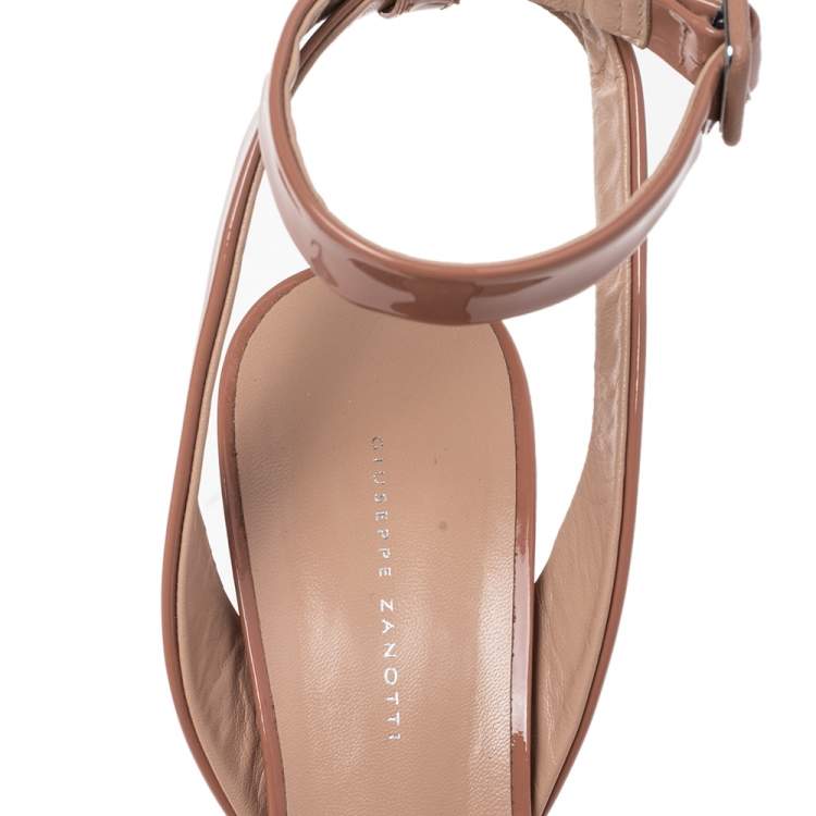 Pre Owned Giuseppe Zanotti Beige Patent  Leather Lavinia Platform Ankle Strap Sandals Size 40