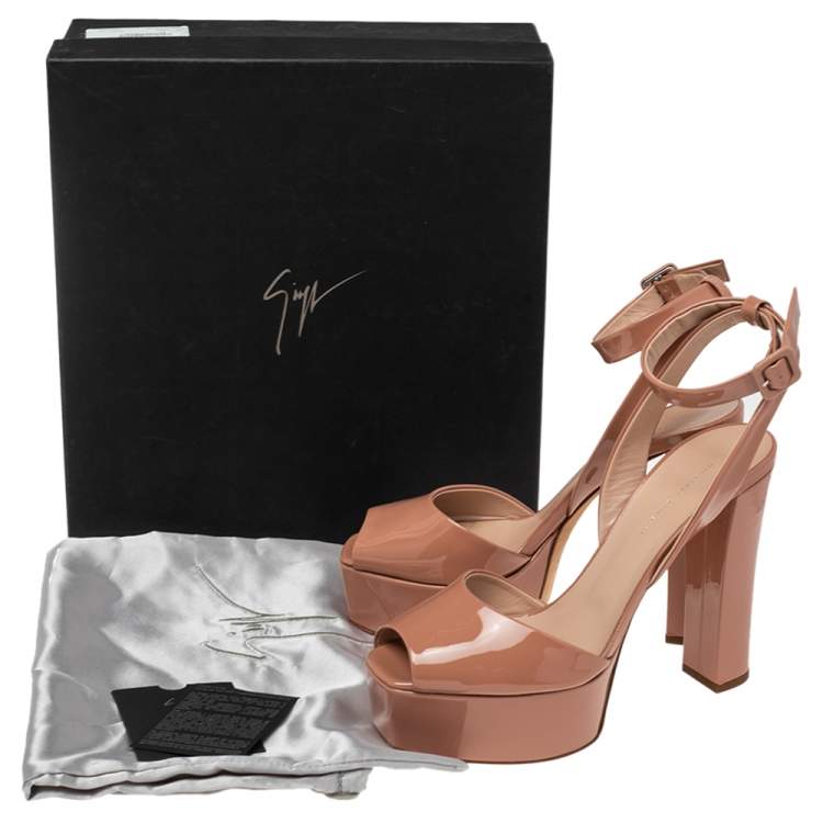 Pre Owned Giuseppe Zanotti Beige Patent  Leather Lavinia Platform Ankle Strap Sandals Size 40