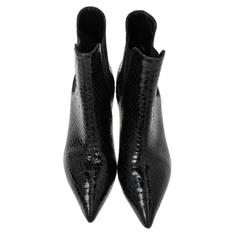 Pre Owned Giuseppe Zanotti Black Python Embossed Patent Leather Ankle Boots Size 37.5