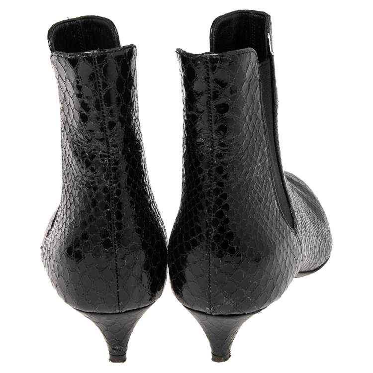 Pre Owned Giuseppe Zanotti Black Python Embossed Patent Leather Ankle Boots Size 37.5