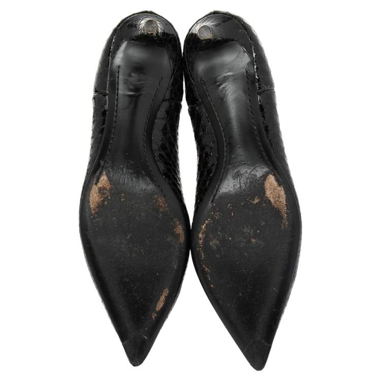 Pre Owned Giuseppe Zanotti Black Python Embossed Patent Leather Ankle Boots Size 37.5