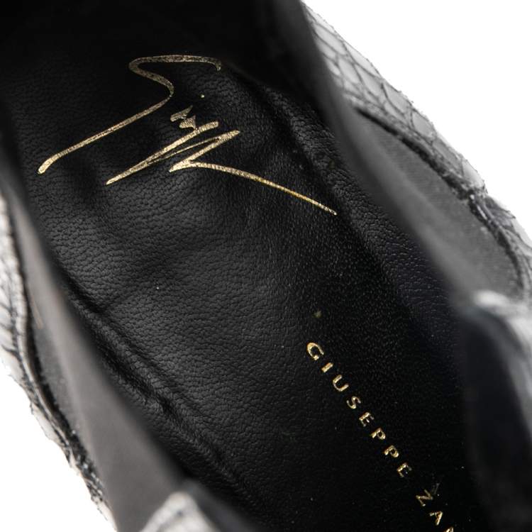 Pre Owned Giuseppe Zanotti Black Python Embossed Patent Leather Ankle Boots Size 37.5