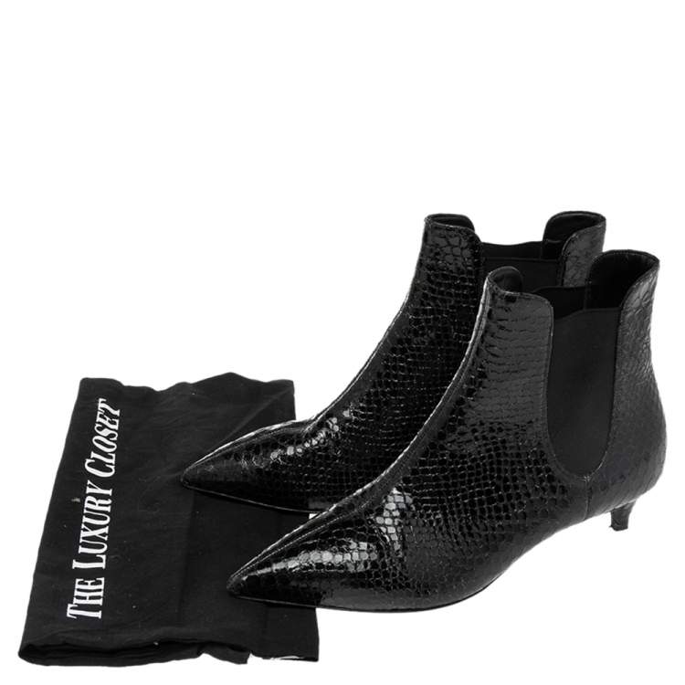 Pre Owned Giuseppe Zanotti Black Python Embossed Patent Leather Ankle Boots Size 37.5