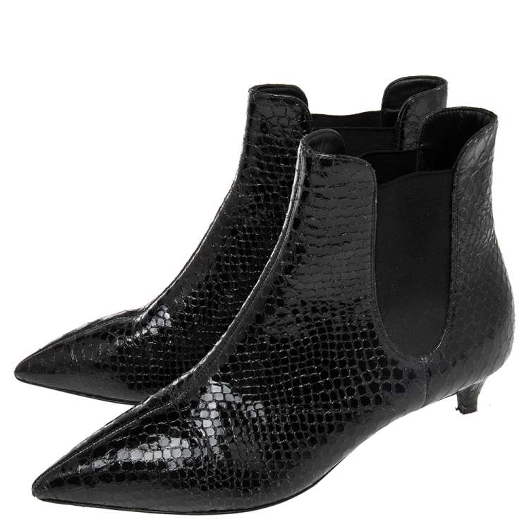 Pre Owned Giuseppe Zanotti Black Python Embossed Patent Leather Ankle Boots Size 37.5