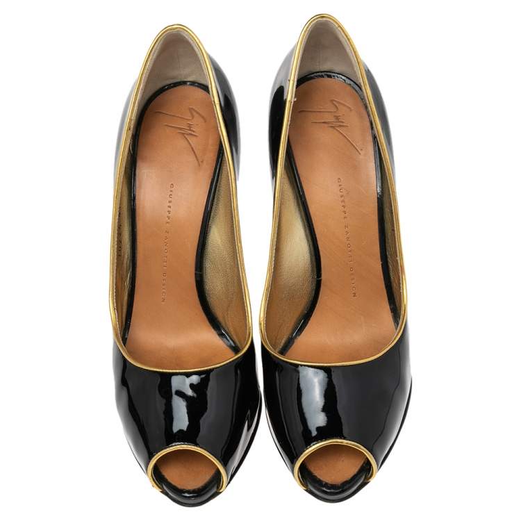 Pre Owned Giuseppe Zanotti Black Patent Leather  Peep Toe  Pumps Size 41