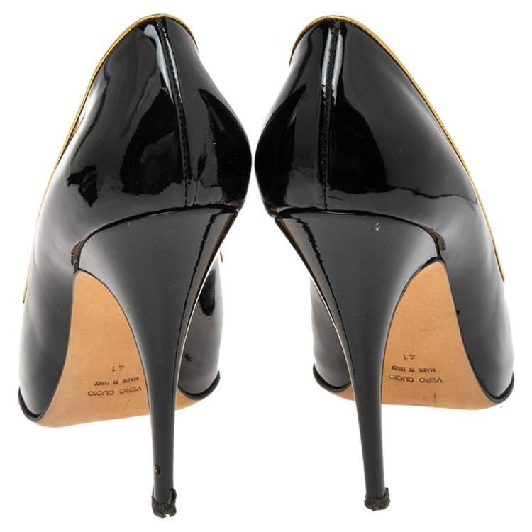 Pre Owned Giuseppe Zanotti Black Patent Leather  Peep Toe  Pumps Size 41