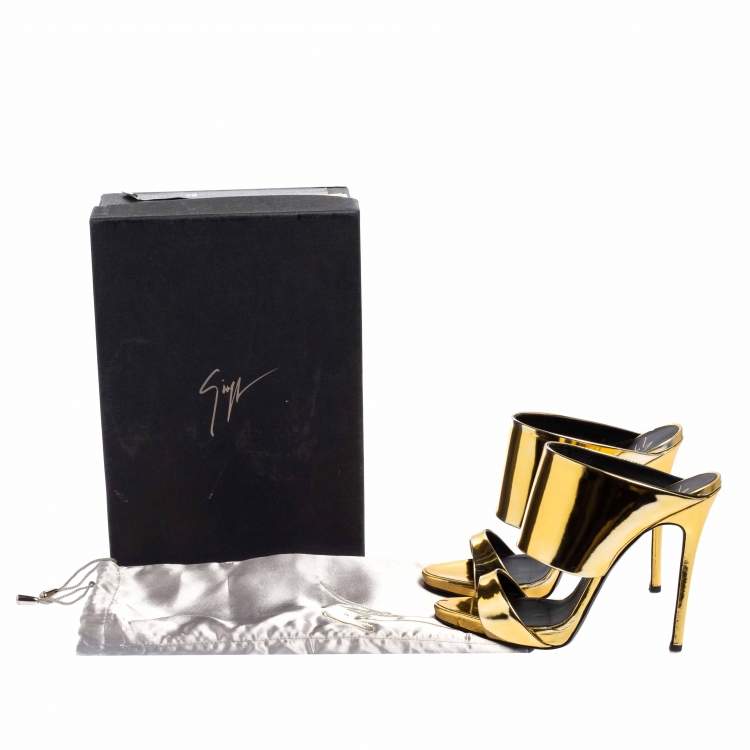 Pre Owned Giuseppe Zanotti Metallic Gold Leather Andrea Open Toe Sandals Size 37.5