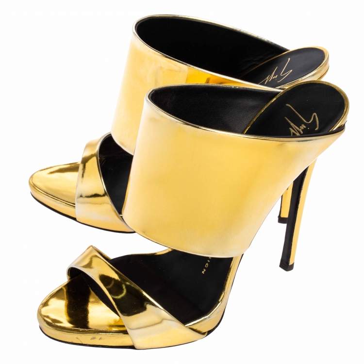 Pre Owned Giuseppe Zanotti Metallic Gold Leather Andrea Open Toe Sandals Size 37.5