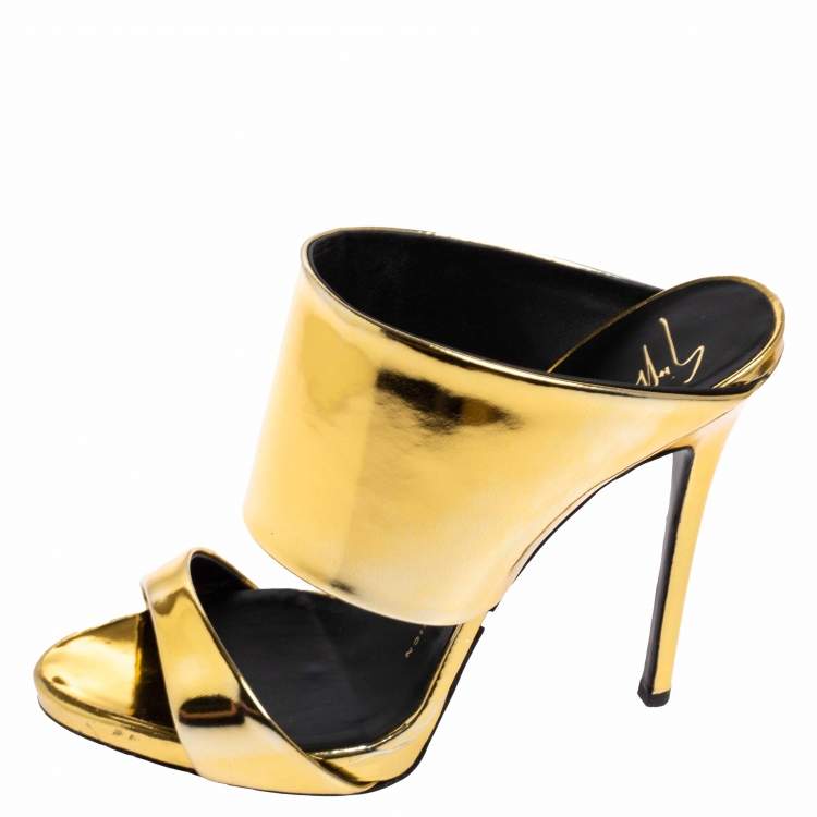 Pre Owned Giuseppe Zanotti Metallic Gold Leather Andrea Open Toe Sandals Size 37.5