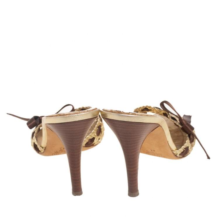 Pre Owned Giuseppe Zanotti Gold Woven Leather Slide Sandals Size 41