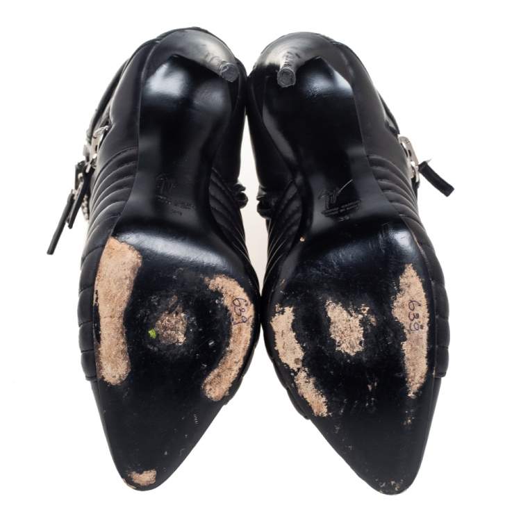Pre Owned Giuseppe Zanotti Black Quilted Leather Olinda Zipper Detail Ankle Boots Size 39