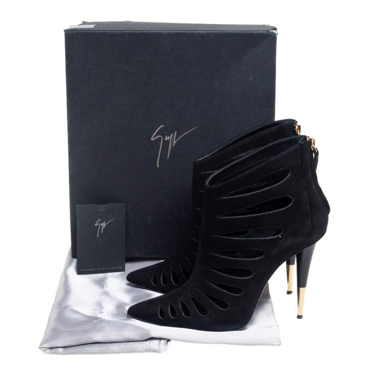 Pre Owned Giuseppe Zanotti Black Suede Ester Cutout Booties Size 38