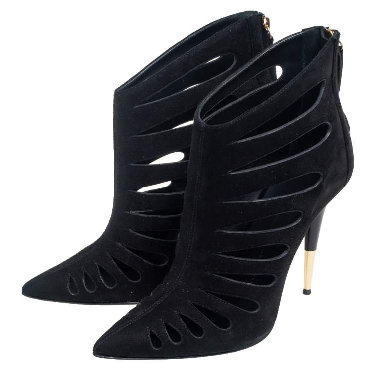 Pre Owned Giuseppe Zanotti Black Suede Ester Cutout Booties Size 38