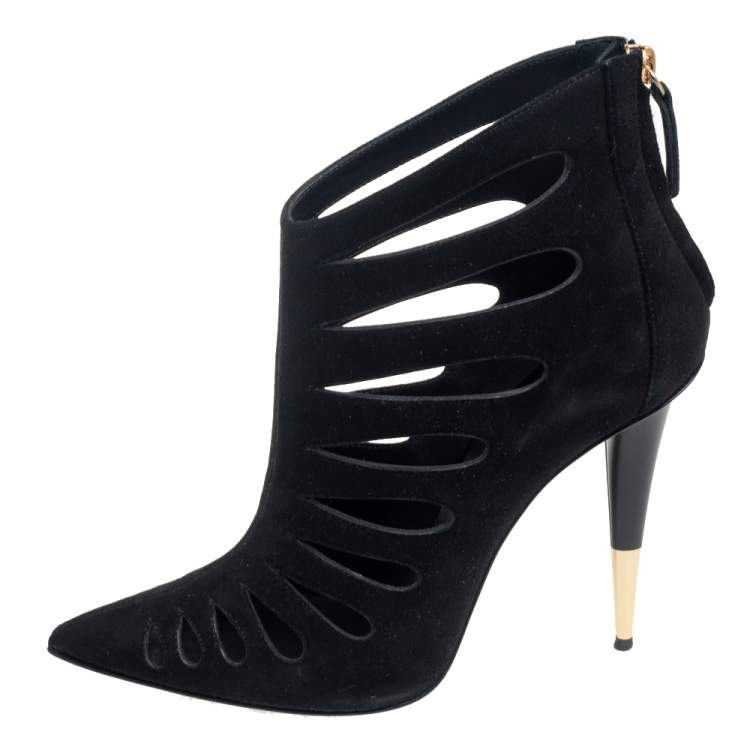 Pre Owned Giuseppe Zanotti Black Suede Ester Cutout Booties Size 38