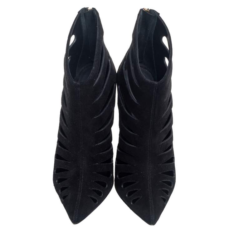 Pre Owned Giuseppe Zanotti Black Suede Ester Cutout Booties Size 38
