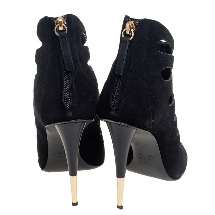 Pre Owned Giuseppe Zanotti Black Suede Ester Cutout Booties Size 38