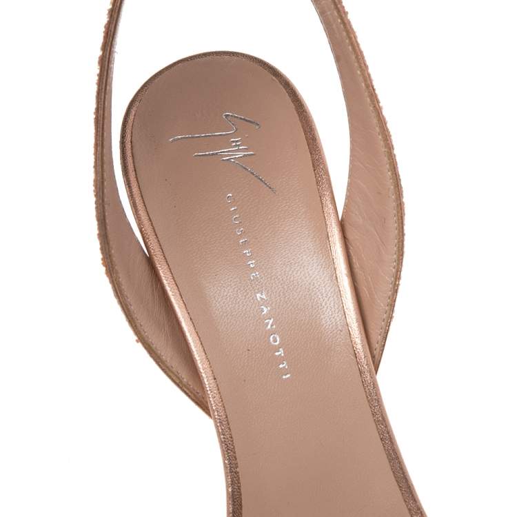 Pre Owned Giuseppe Zanotti Pink Coarse Glitter And Leather Ankle Strap Platform Sandals 40.5