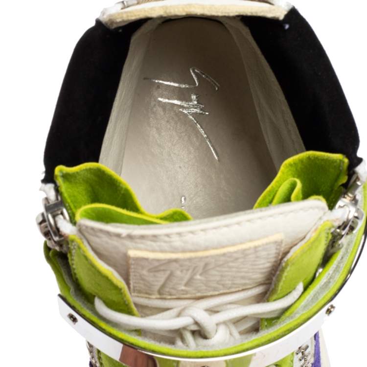مملوكة مسبقًا Giuseppe Zanotti Multicolor Suede And Leather Double Zip High Top Sneaker Size 37