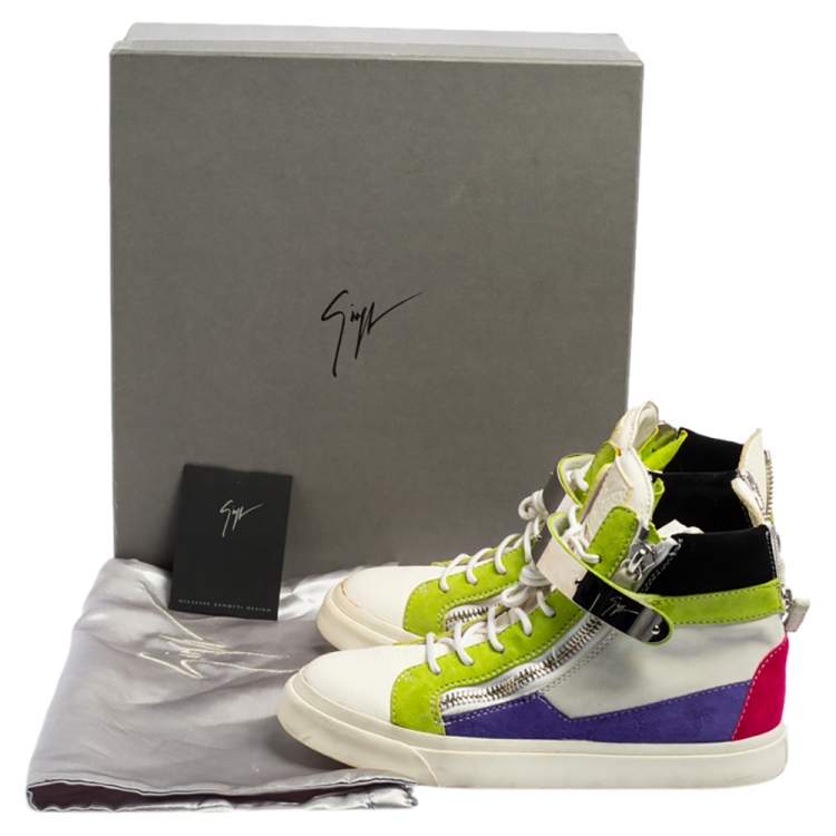 مملوكة مسبقًا Giuseppe Zanotti Multicolor Suede And Leather Double Zip High Top Sneaker Size 37