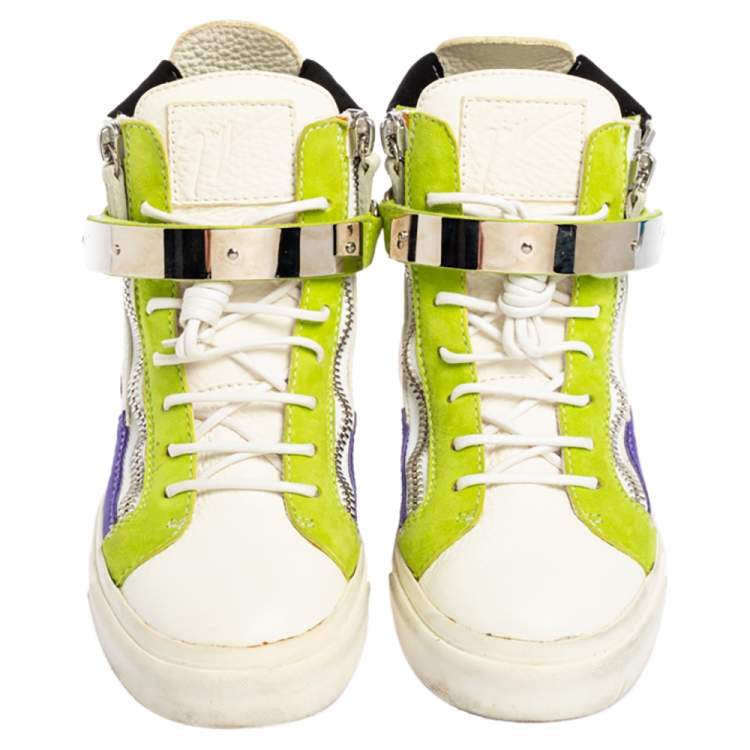 مملوكة مسبقًا Giuseppe Zanotti Multicolor Suede And Leather Double Zip High Top Sneaker Size 37