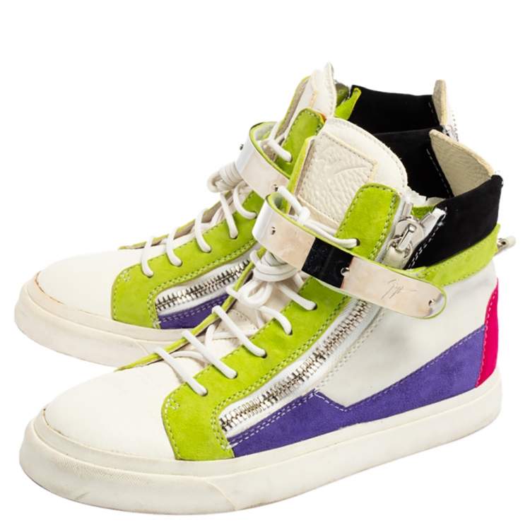 مملوكة مسبقًا Giuseppe Zanotti Multicolor Suede And Leather Double Zip High Top Sneaker Size 37