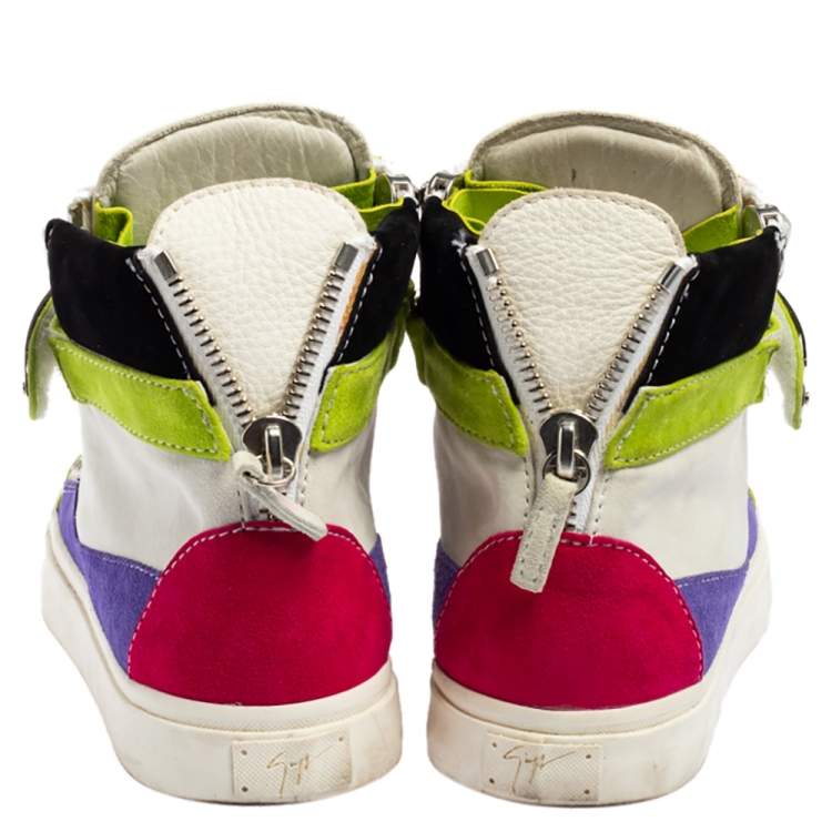مملوكة مسبقًا Giuseppe Zanotti Multicolor Suede And Leather Double Zip High Top Sneaker Size 37