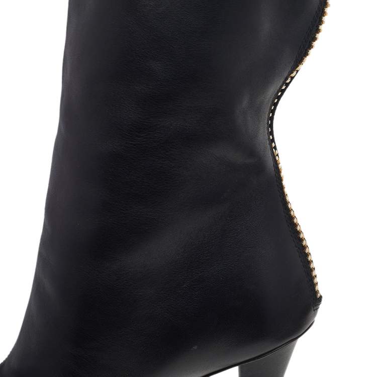 Pre Owned Giuseppe Zanotti Black Leather Pointed Toe Knee Length Boots Size 38.5