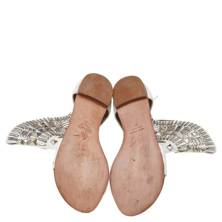 Pre Owned Giuseppe Zanotti White Leather Bootie Napa Blanco Flat Sandals Size 38