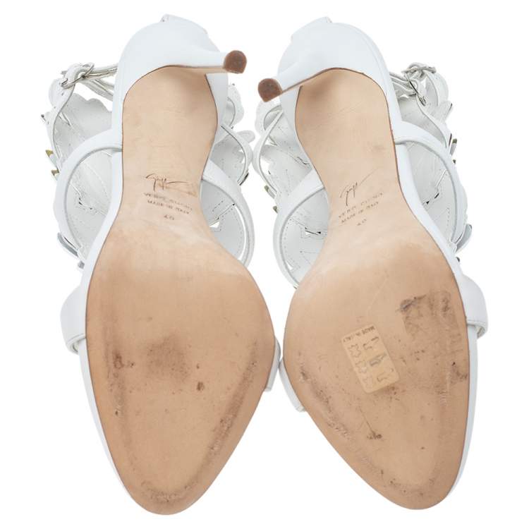 Pre Owned Giuseppe Zanotti White Leather Cruel Summer Ankle Strap Sandals Size 40