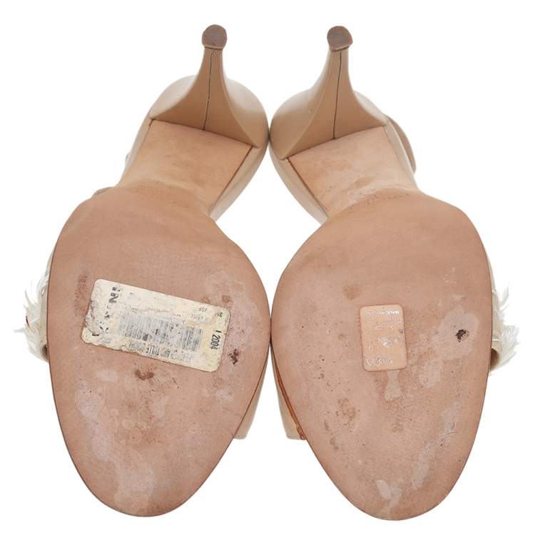 Pre Owned Giuseppe Zanotti Beige Leather Embellished Slingback Sandals Size 39.5