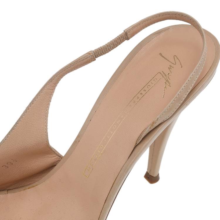 Pre Owned Giuseppe Zanotti Beige Leather Embellished Slingback Sandals Size 39.5