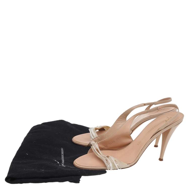 Pre Owned Giuseppe Zanotti Beige Leather Embellished Slingback Sandals Size 39.5