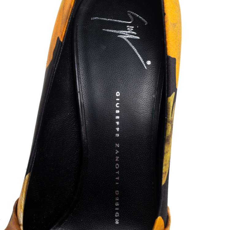 Pre Owned Giuseppe Zanotti Multicolor Satin Floral Silk Peep Toe Pumps Size 38.5