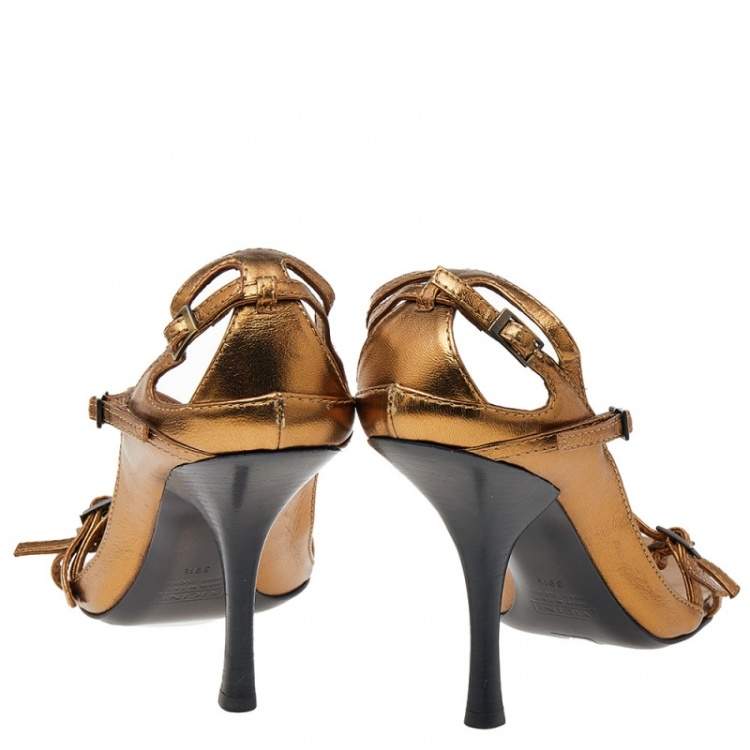 Pre Owned Giuseppe Zanotti Gold Leather Strappy Sandals Size 39.5