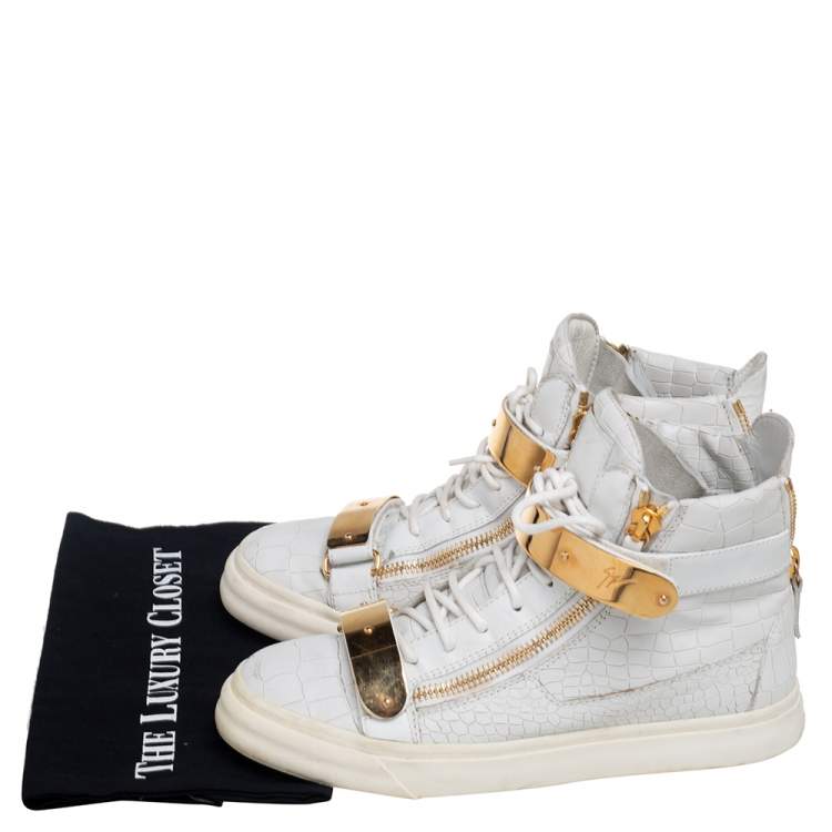 Pre Owned Giuseppe Zanotti White Croc Embossed Leather London High Top Sneakers Size 40
