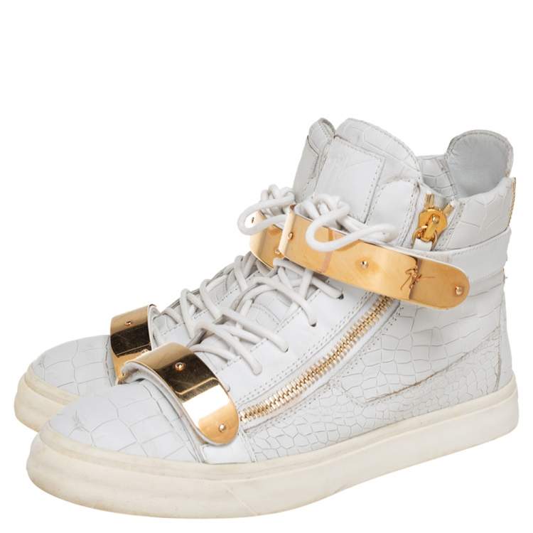 Pre Owned Giuseppe Zanotti White Croc Embossed Leather London High Top Sneakers Size 40