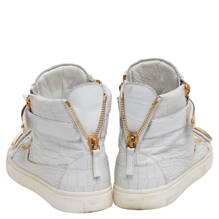 Pre Owned Giuseppe Zanotti White Croc Embossed Leather London High Top Sneakers Size 40