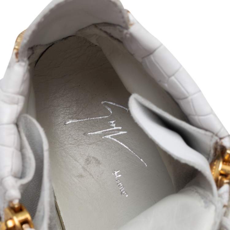 Pre Owned Giuseppe Zanotti White Croc Embossed Leather London High Top Sneakers Size 40