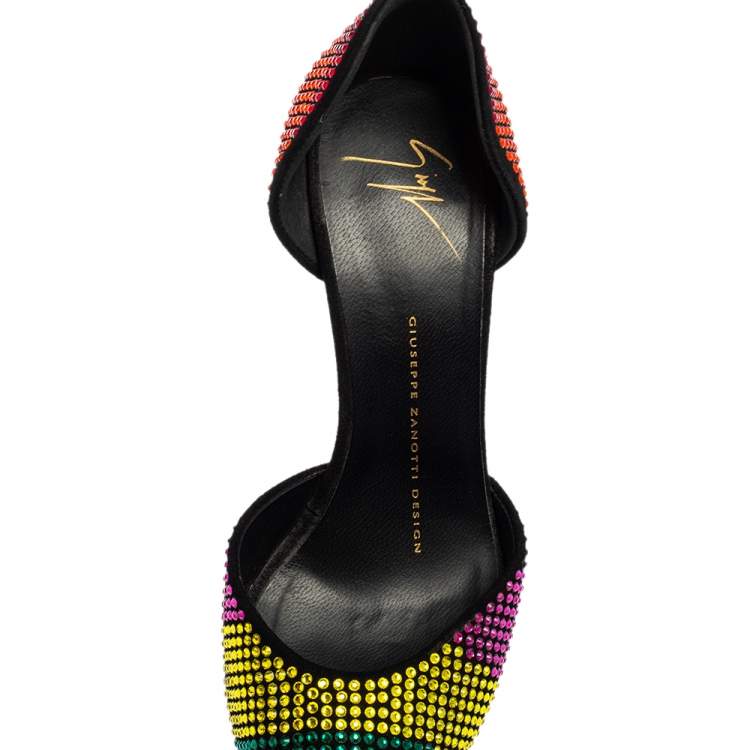 Pre Owned Giuseppe Zanotti Multicolor Strass Peep Toe Platform D'Orsay Pumps Size 36
