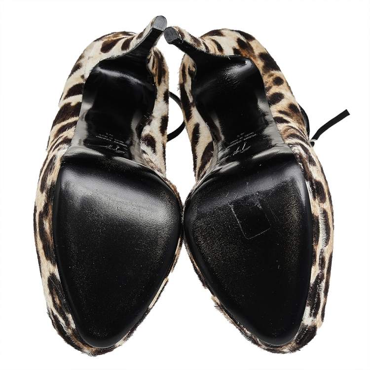 Pre Owned Giuseppe Zanotti Brown/Black Pony Hair And Suede Peep Toe Platform Ankle Strap Pumps Size 41