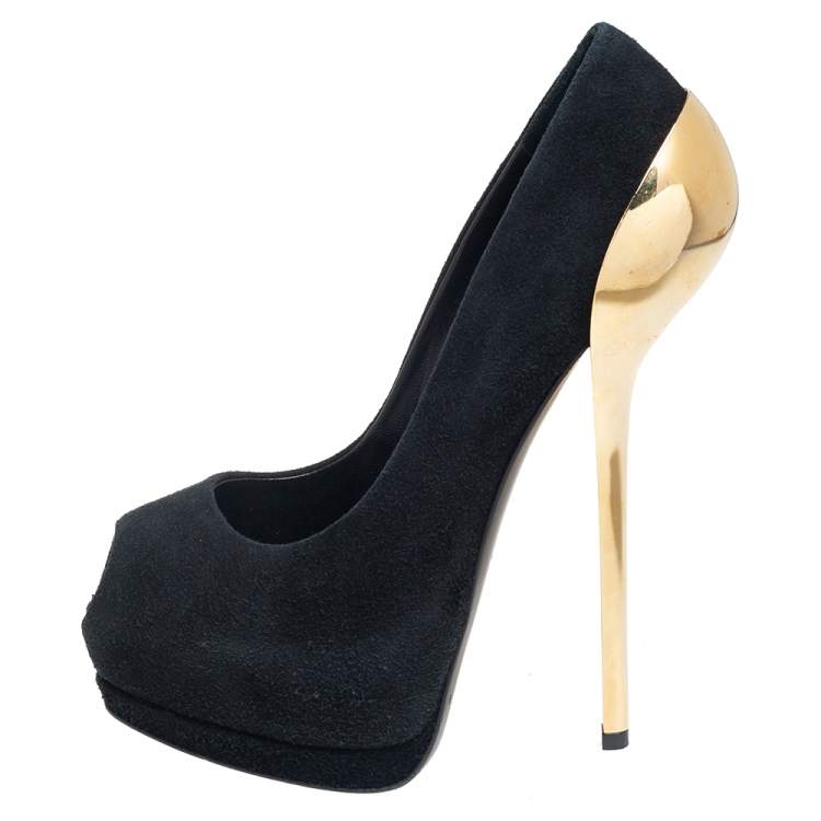 Pre Owned Giuseppe Zanotti Black Suede Peep Toe Platform Pumps Size 36
