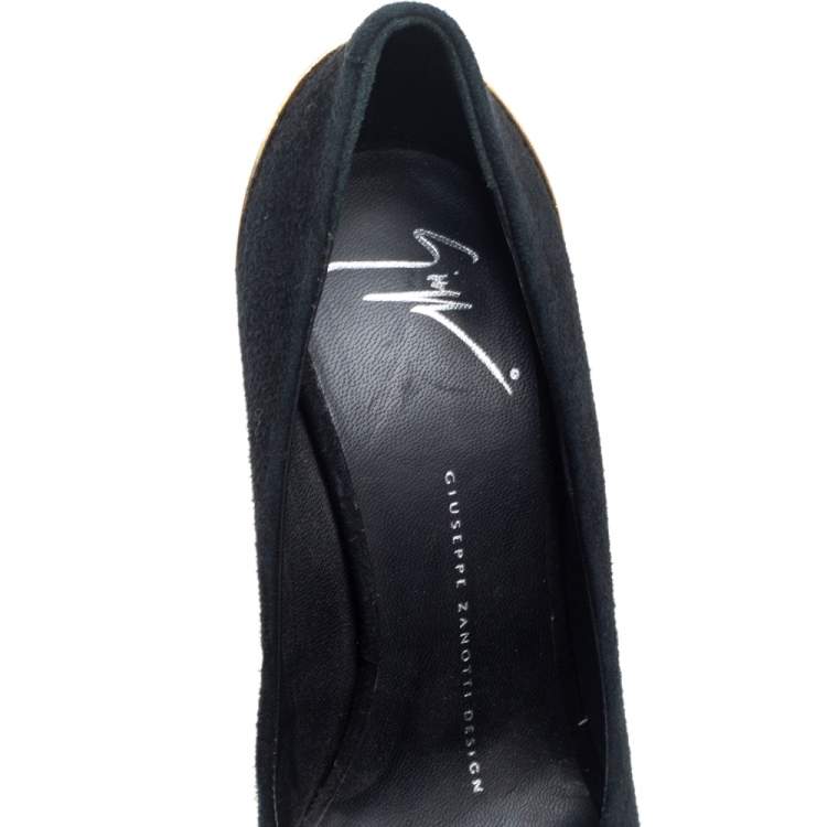 Pre Owned Giuseppe Zanotti Black Suede Peep Toe Platform Pumps Size 36