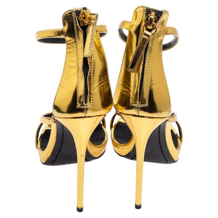 Pre Owned Giuseppe Zanotti Gold Foil Leather Harmony  Sandals Size 37