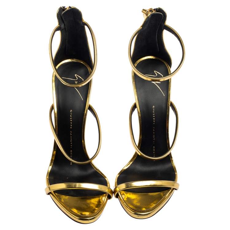 Pre Owned Giuseppe Zanotti Gold Foil Leather Harmony  Sandals Size 37