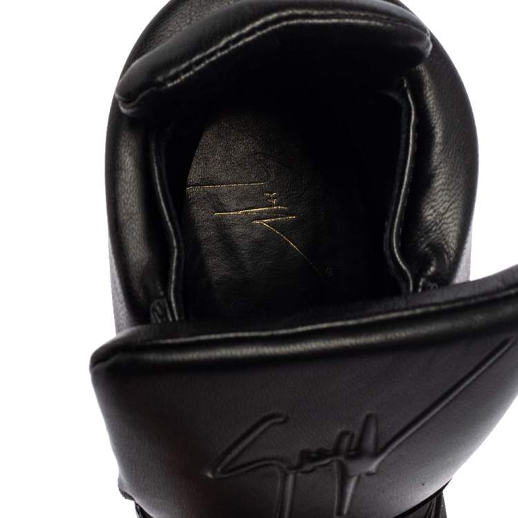 Pre Owned Giuseppe Zanotti Black Leather Double Buckle Wedge Sneakers Size 37