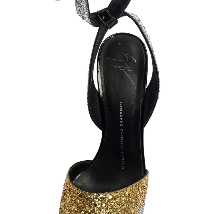 Pre Owned Giuseppe Zanotti Multicolor Glitter Betty Peep Toe Platform Sandals Size 36.5