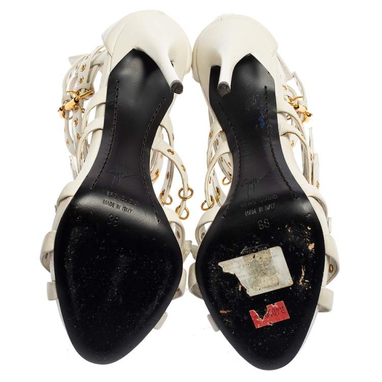 Pre Owned Giuseppe Zanotti White Leather Eyelet Ankle Length Galdiator Sandals Size 38