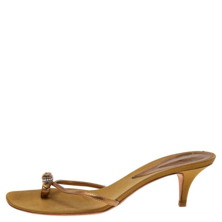 Pre Owned Giuseppe Zanotti Gold Leather Slide Sandals Size 41